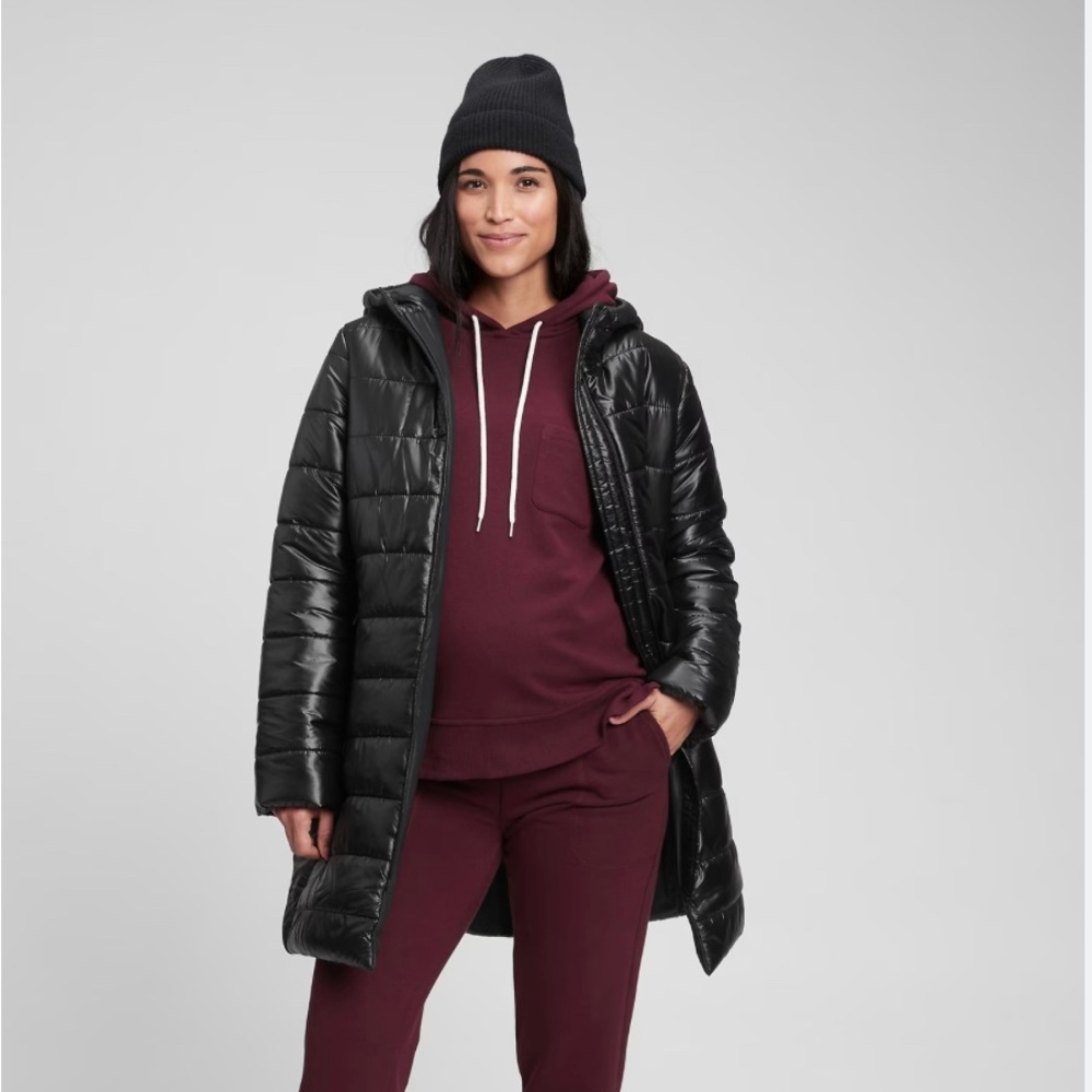 GAP Maternity Recycled Puffer Jacket Black Medium